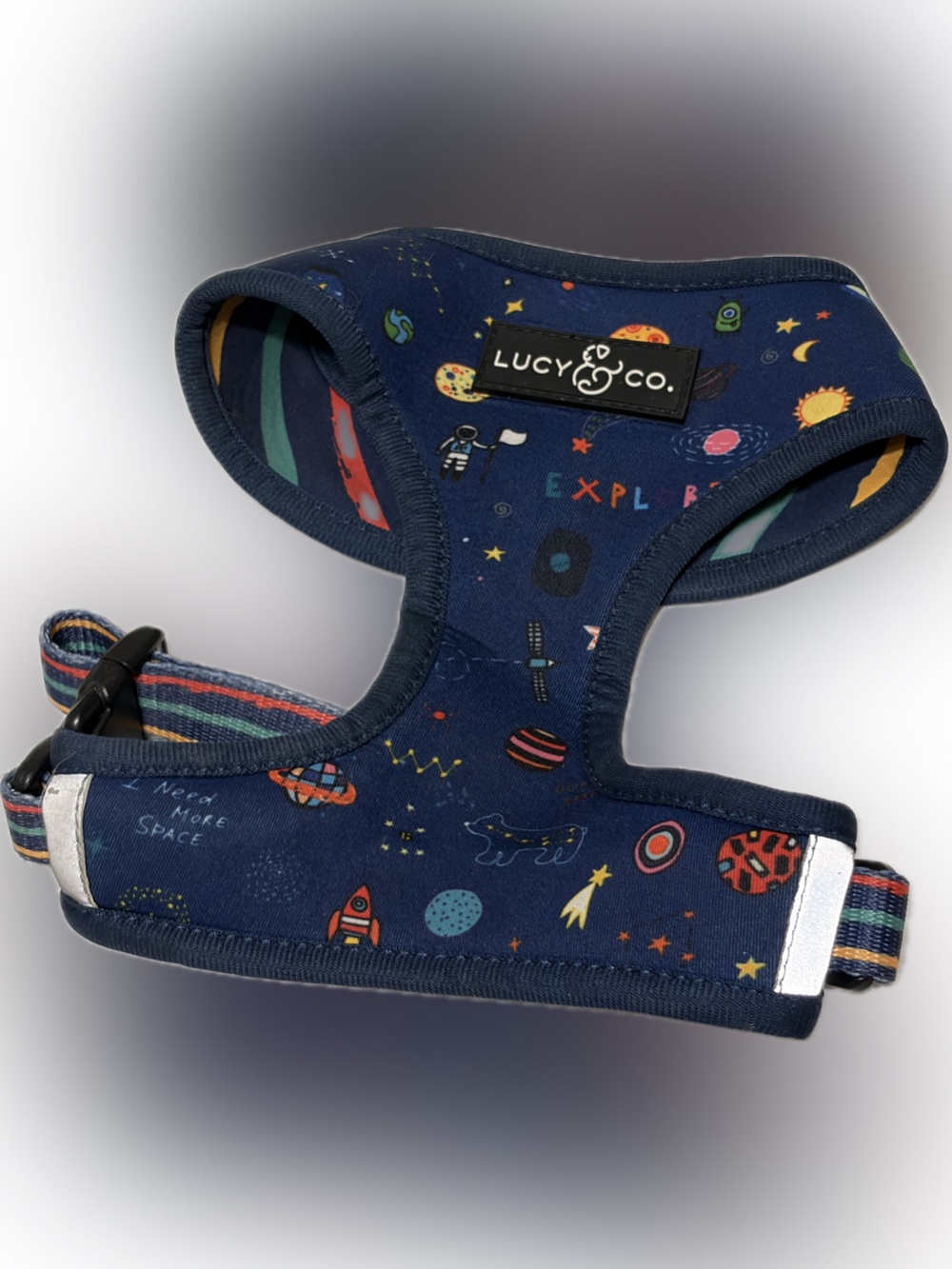 REVERSIBLE LUCY & CO SPACE DOODLE s DOG HARNESS